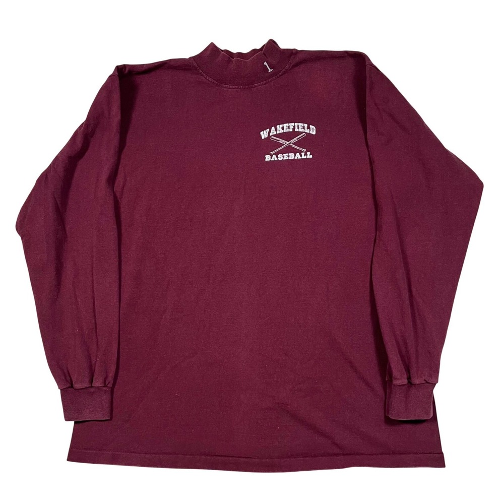 Vintage Eagle USA Wakefield Baseball Mock Neck‎ Shirt XL Maroon Made in USA